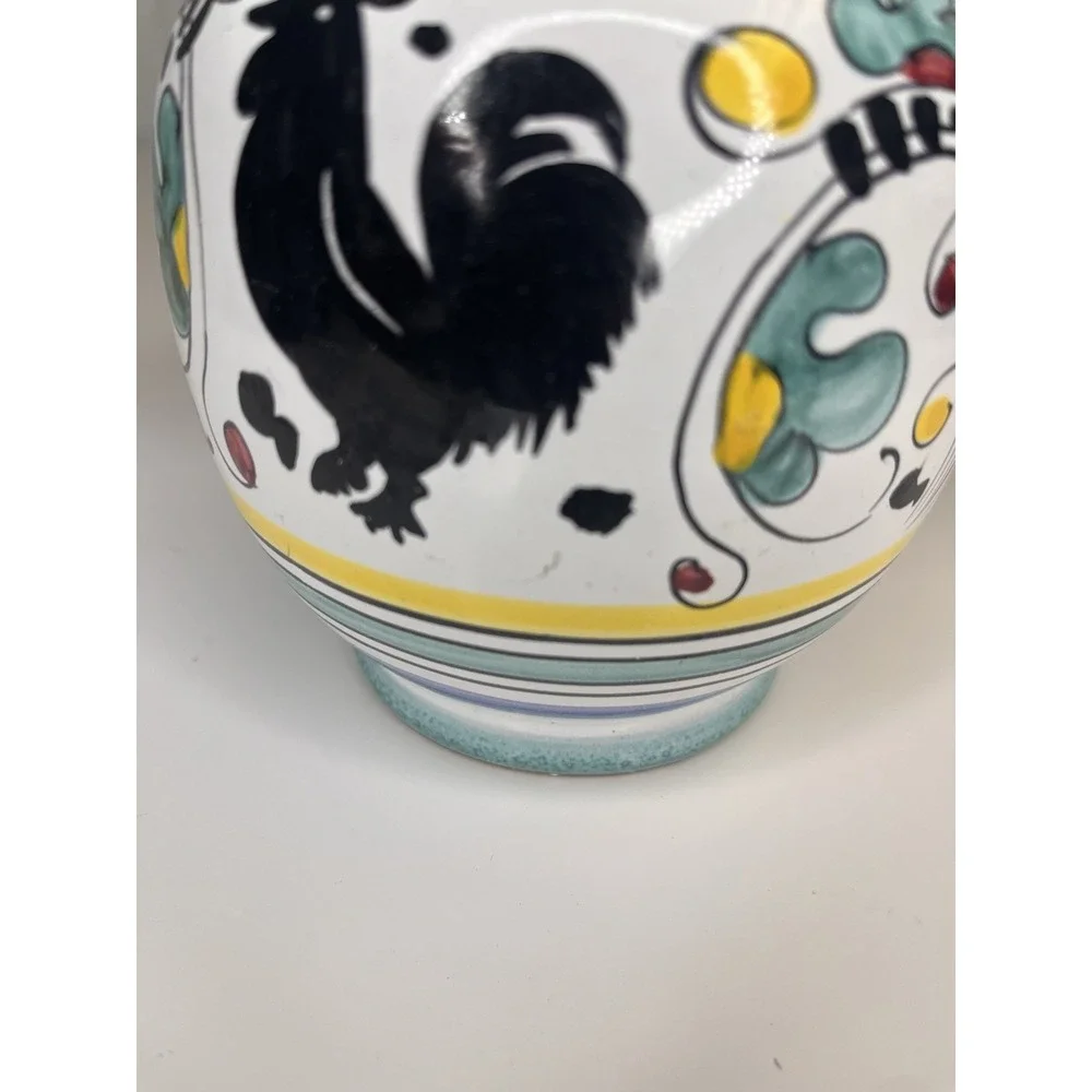 Deruta Pitcher Black Rooster Floral Jug Ristorante Gallo Nero Green Yellow Italy